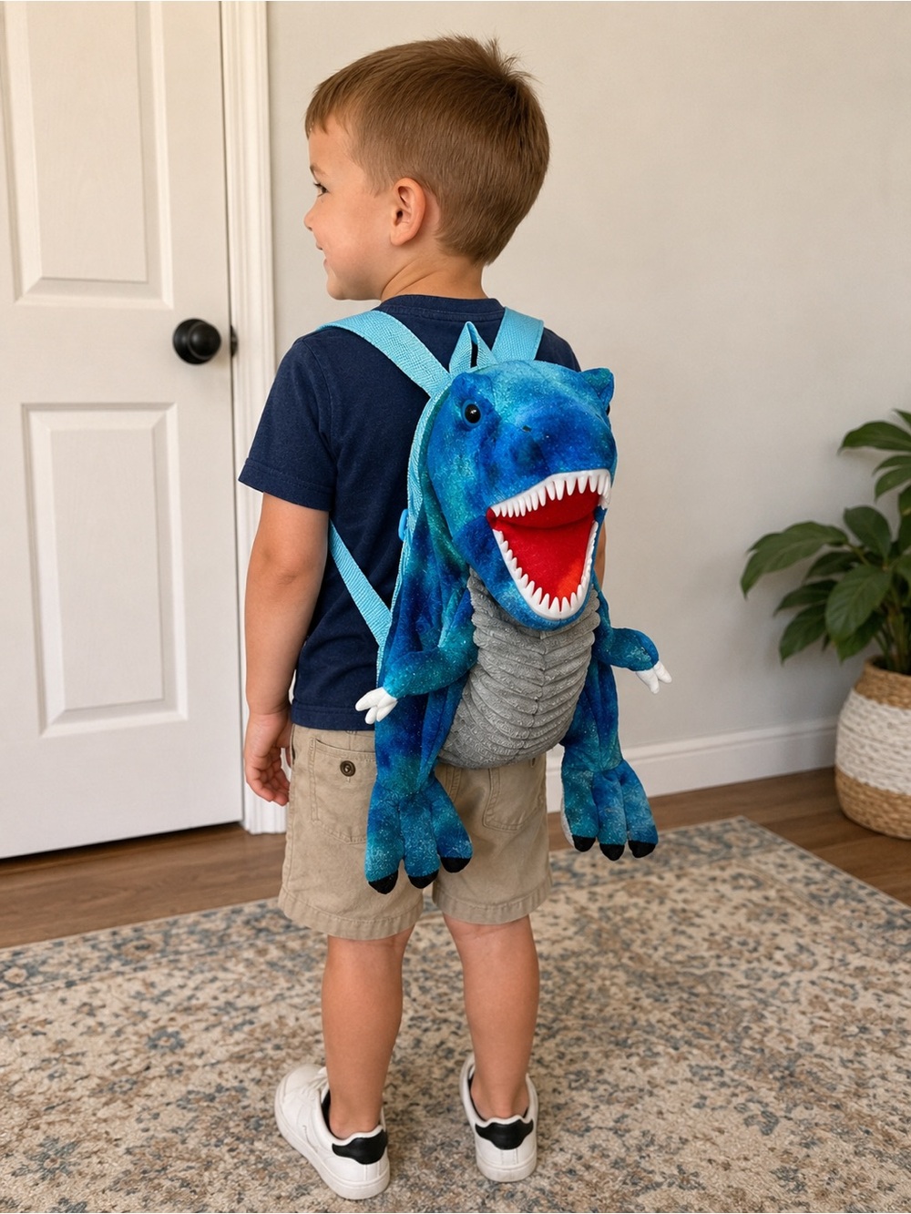 Blue T-Rex Dinosaur Plush Backpack Kids Mini Backpack Stuffed Animal Bag